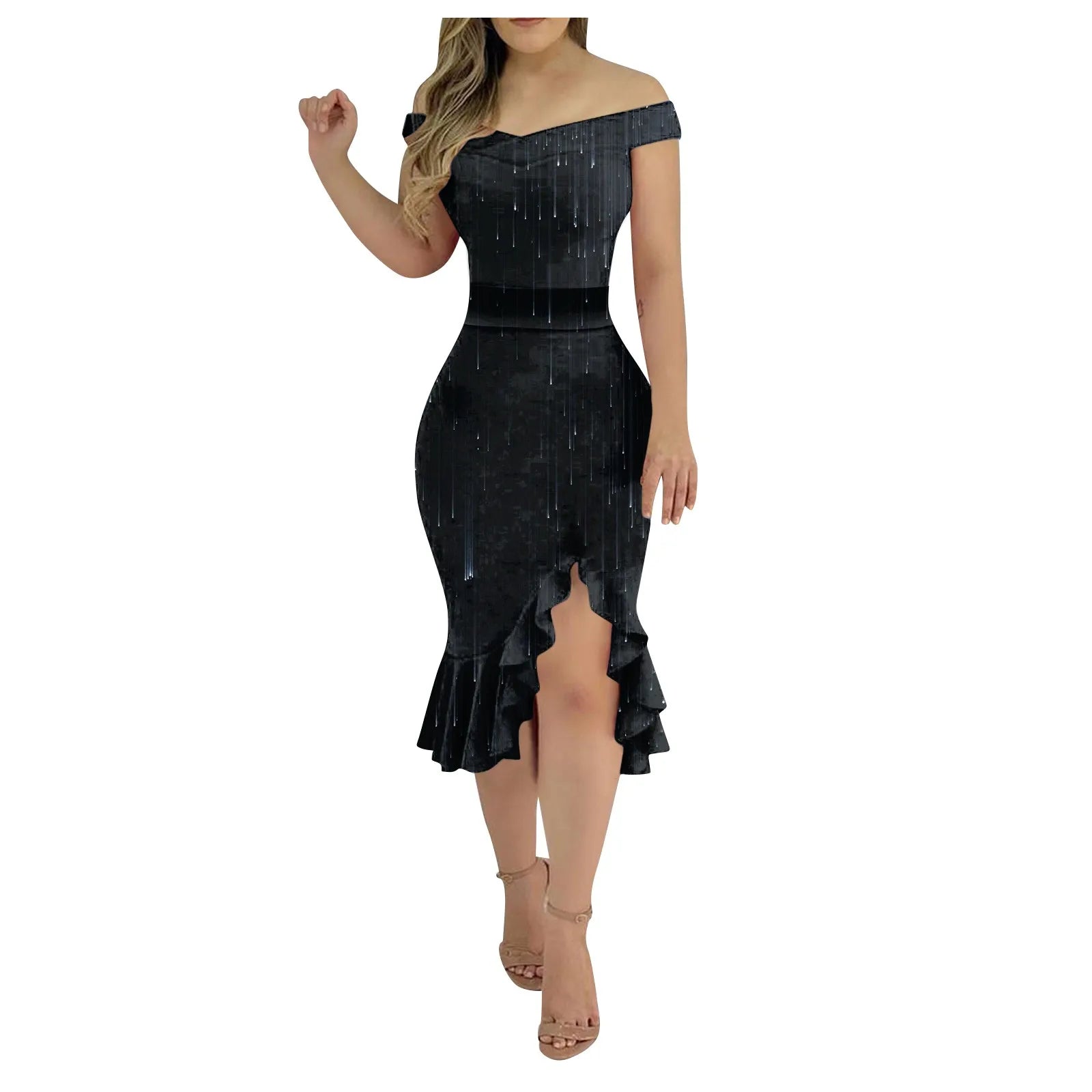 Vestido Aria – Festa & Elegância com Ombro a Ombro e Fenda