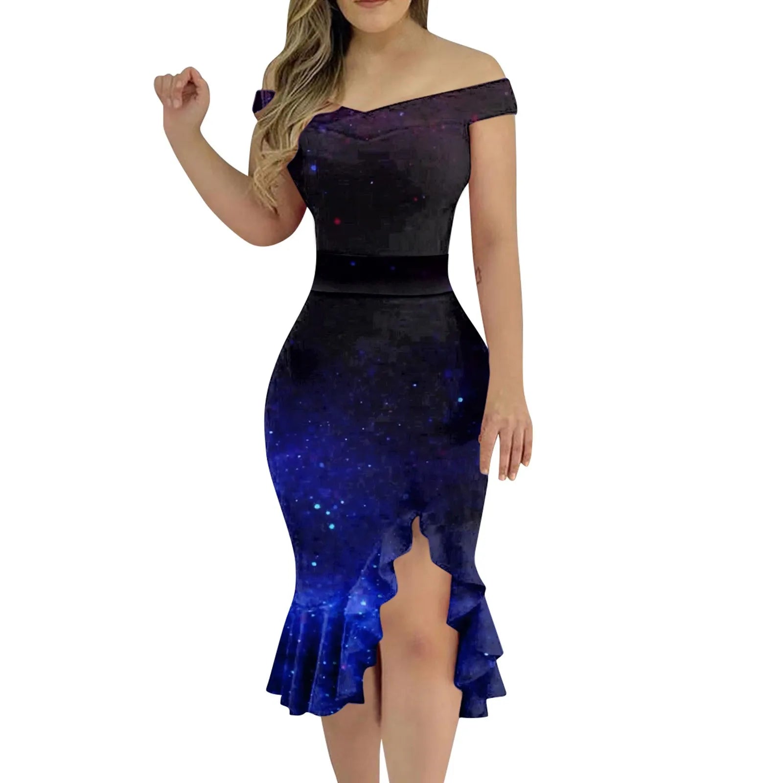 Vestido Aria – Festa & Elegância com Ombro a Ombro e Fenda