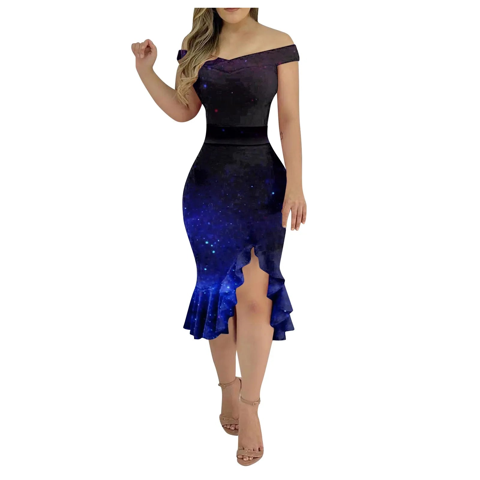 Vestido Aria – Festa & Elegância com Ombro a Ombro e Fenda