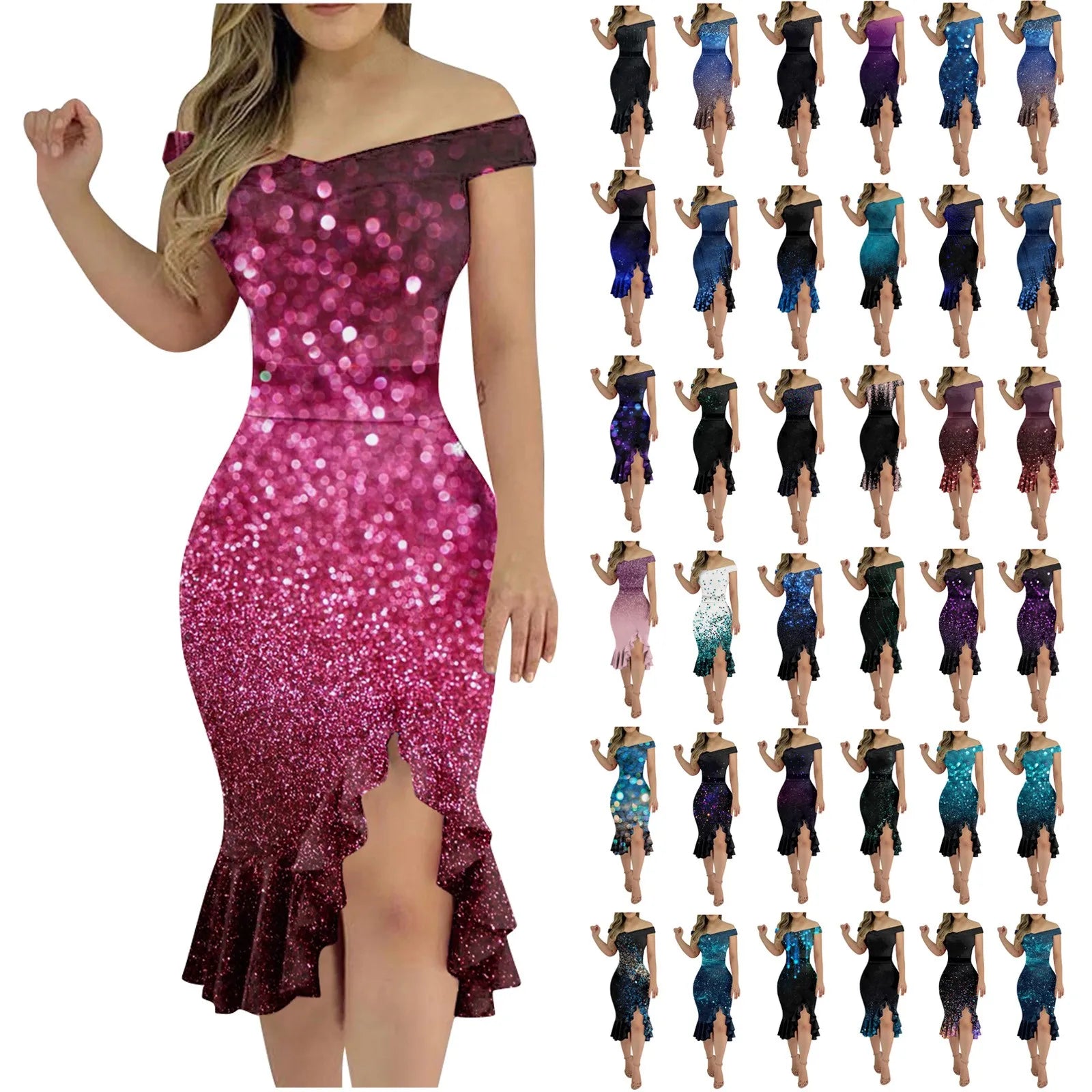 Vestido Aria – Festa & Elegância com Ombro a Ombro e Fenda